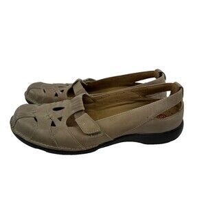 Clarks Unstructured Leather Flat Loafer Cut Outs Sandal Tan Comfort Womens 10